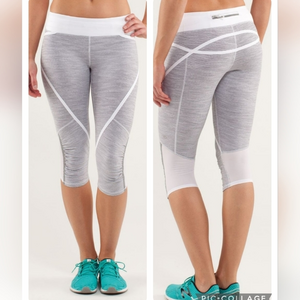Lululemon Run: Pace Crop Athletic‎ Legging "Wee Are From Space" White Combo Sz 2